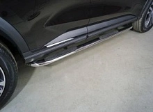 Пороги овальные гнутые с накладкой 75х42 мм для Haval F7 I Рестайлинг