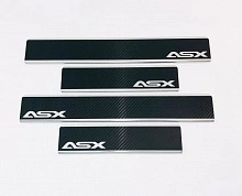 Накладки на пороги нержавеющая сталь под карбон 4шт. для Mitsubishi ASX I Рестайлинг 2