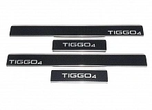 Накладки на пороги нержавеющая сталь под карбон 4шт. для Chery Tiggo 4 I Рестайлинг