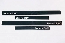 Накладки на пороги нержавеющая сталь под карбон 4шт. для LADA (ВАЗ) Vesta I