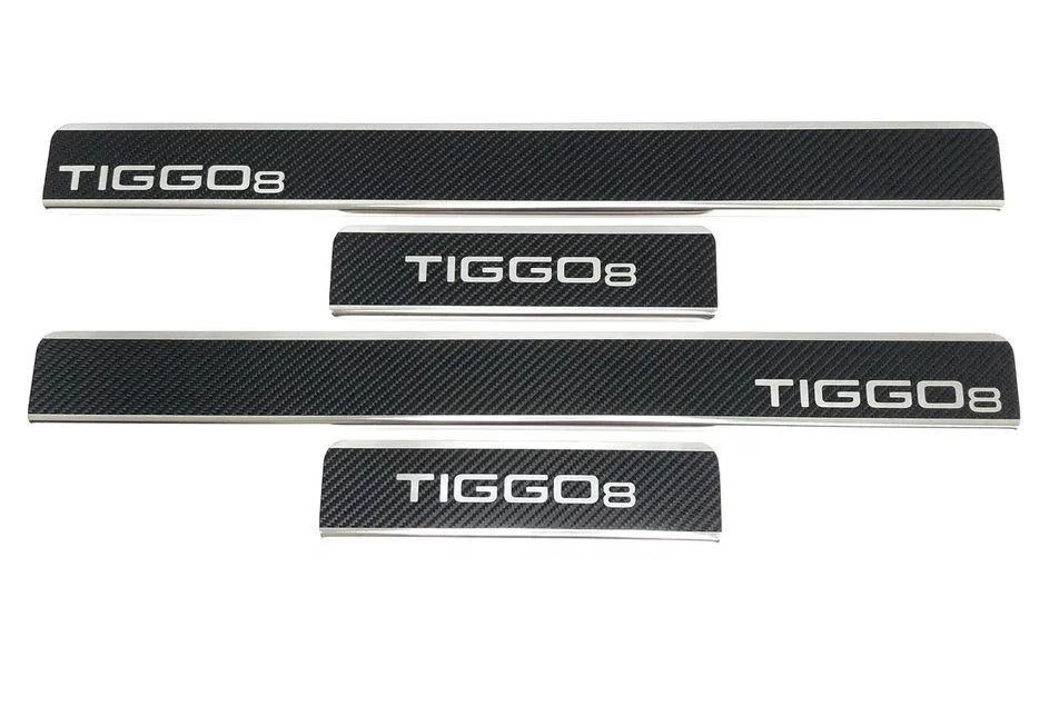 Накладки на пороги нержавеющая сталь под карбон 4шт. для Chery Tiggo 8 I Рестайлинг
