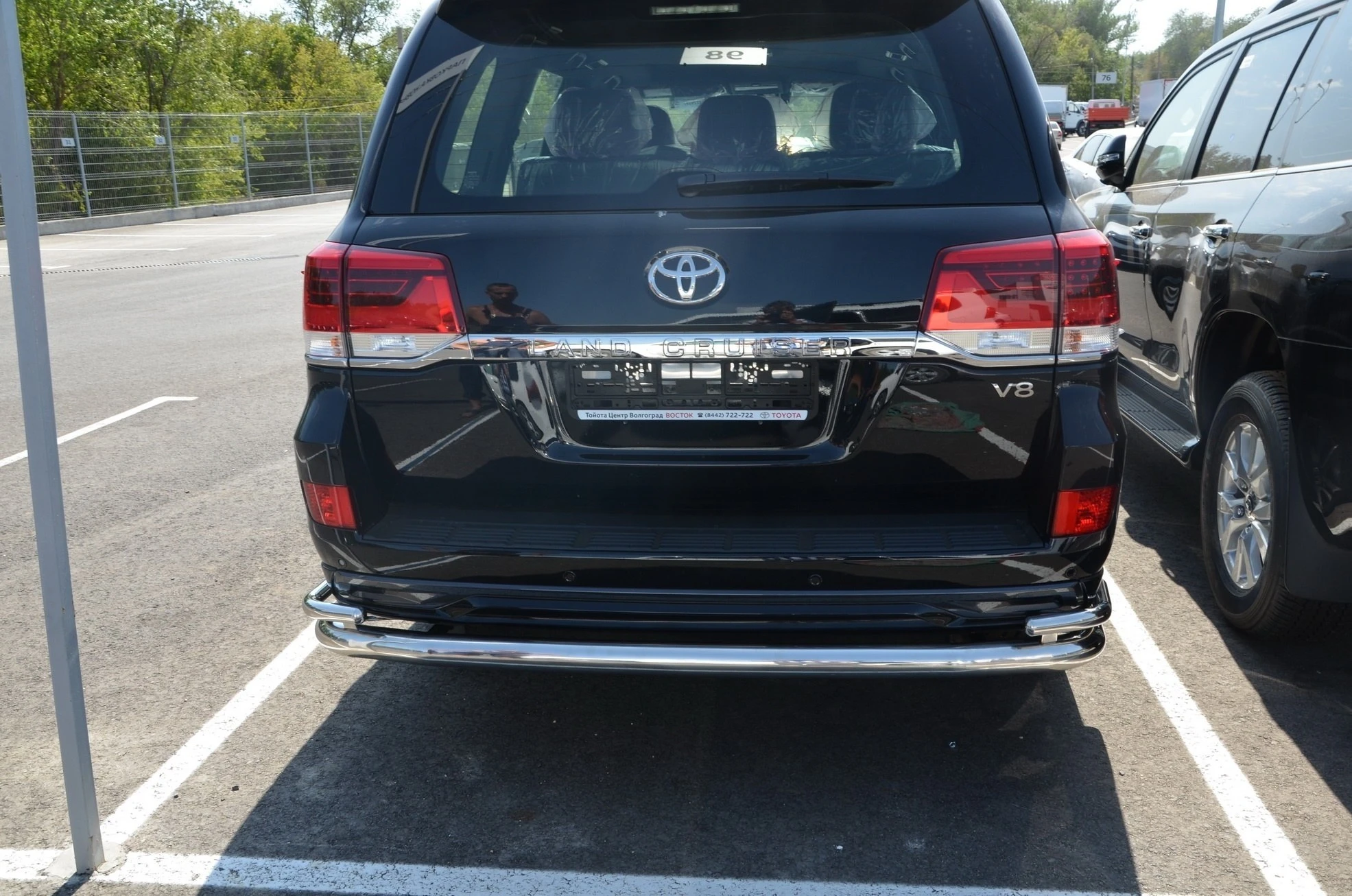 Защита заднего бампера угловая большая двойная d76/42 мм для Toyota Land Cruiser 200 Series Рестайлинг 2  Юко TLCE200.16.21