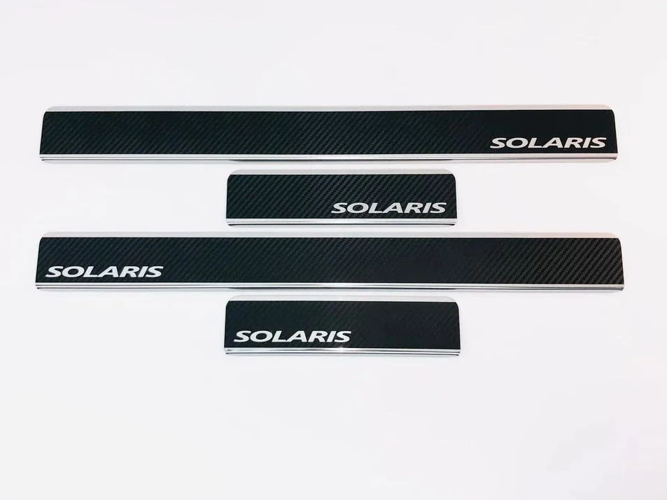 Накладки на пороги нержавеющая сталь под карбон 4шт. для Hyundai Solaris I Рестайлинг