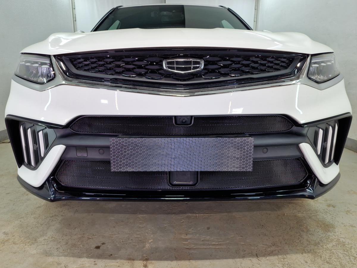 Защитная сетка радиатора низ, с датчиками для Geely Tugella I Рест