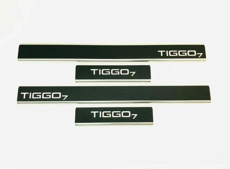 Накладки на пороги нержавеющая сталь под карбон 4шт. для Chery Tiggo 7 I Карбон INOX INOX.CHER.TIG7.2017.CARBON
