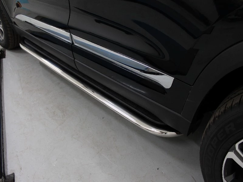 Пороги с площадкой (нерж. лист) 75х42 мм для Chery Tiggo 8 I Рестайлинг