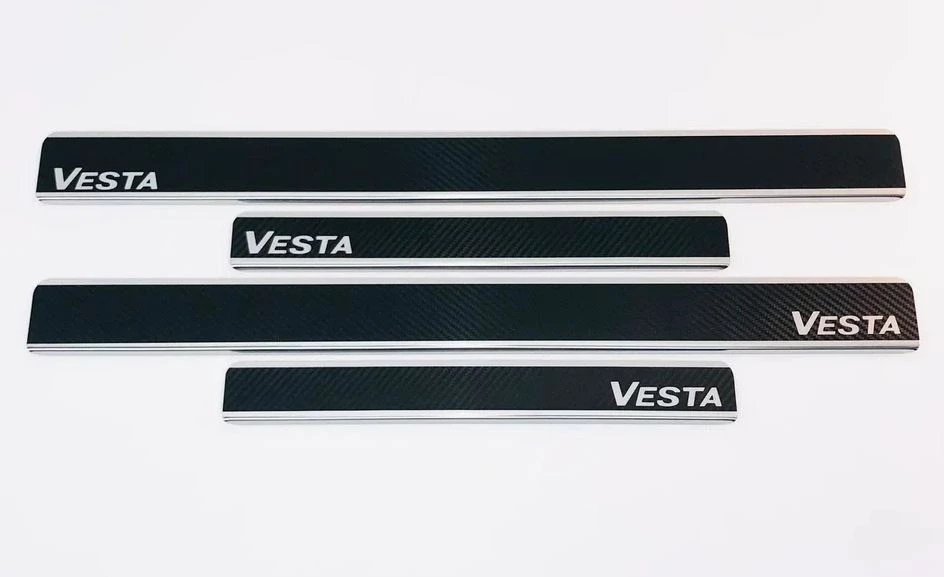 Накладки на пороги нержавеющая сталь под карбон 4шт. для LADA (ВАЗ) Vesta I