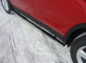Пороги овальные с накладкой 75х42 мм для Toyota RAV4 IV (XA40)  ТСС TOYRAV13-06