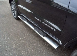 Пороги овальные с накладкой 120х60 мм для Jeep Grand Cherokee IV (WK2) Рестайлинг 2  ТСС GRCHER17-19