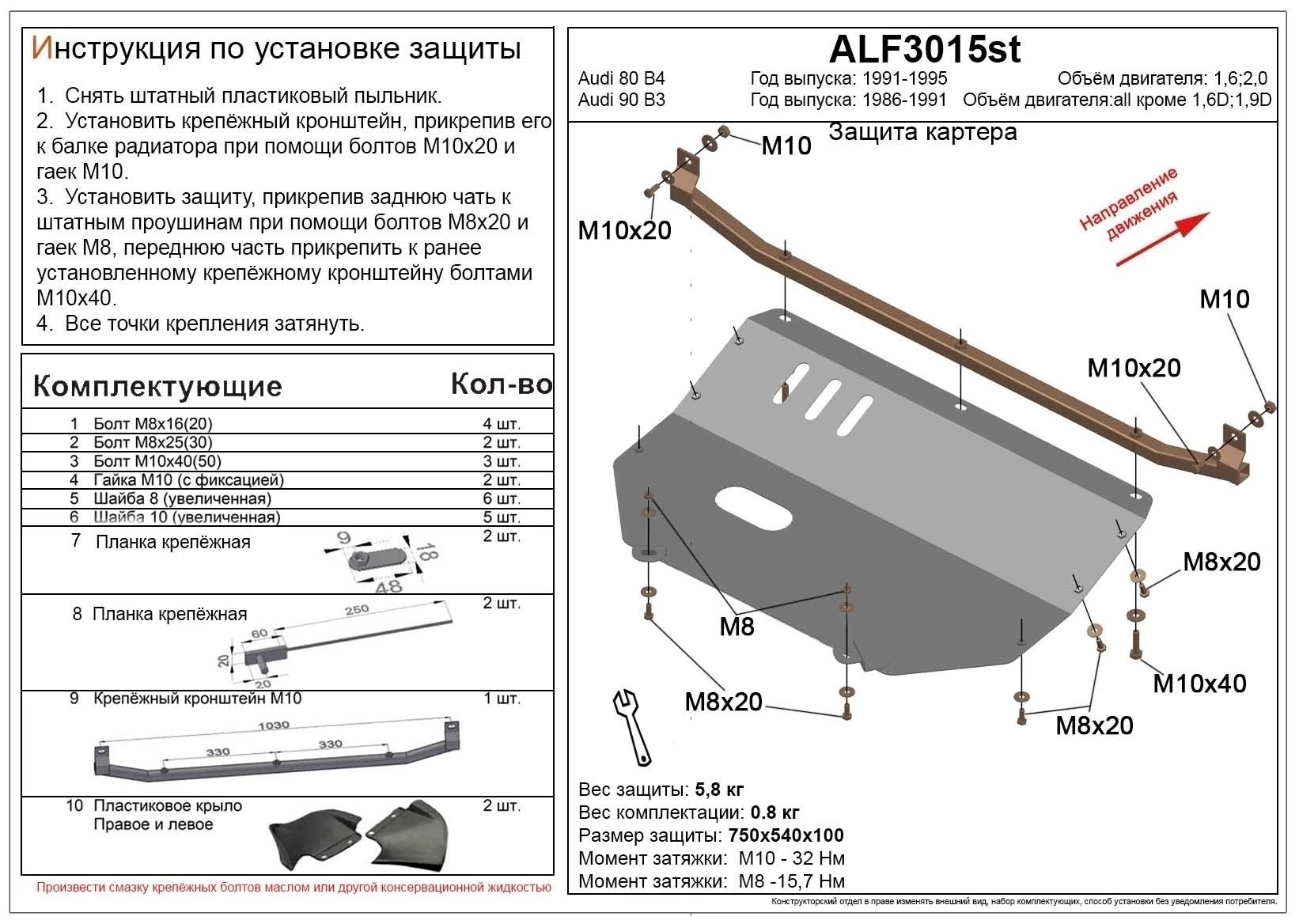 Защита картера для Audi 90 II (B3)