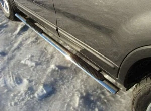 Пороги овальные с накладкой 75х42 мм для Kia Sorento II Рестайлинг  ТСС KIASOR12-06