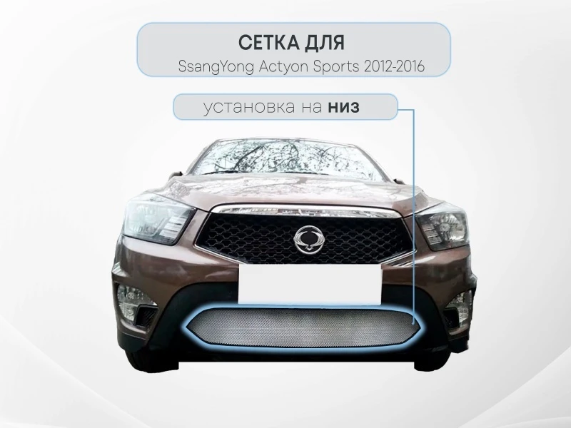 Защитная сетка радиатора для SsangYong Actyon Sports II Хром Стрелка 11 SYAS.chrome