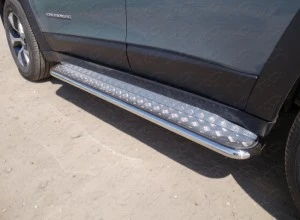 Пороги с площадкой 42,4 мм для Jeep Cherokee V (KL)  ТСС JEEPCHERTRAIL14-04