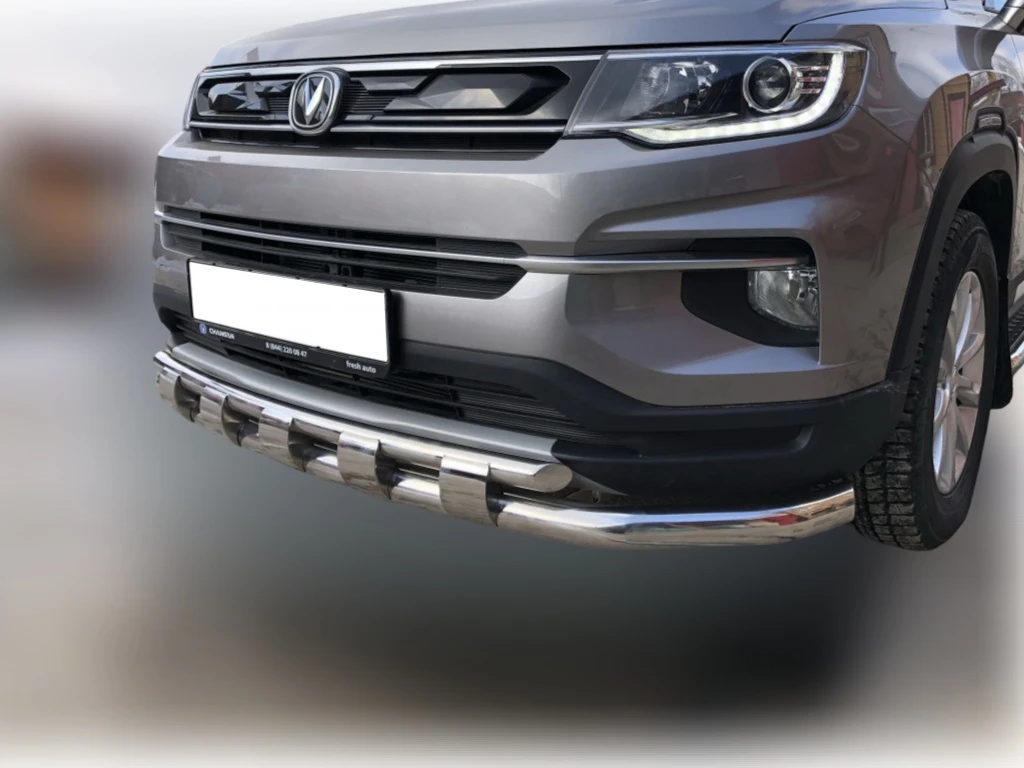 Защита переднего бампера двойная с перемычками d60/42 мм для Changan CS35PLUS I Рестайлинг  Юко CGCS35P.21.75