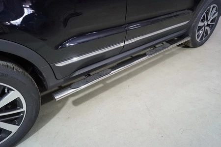 Пороги овальные с накладкой 75х42 мм для Changan CS55 I