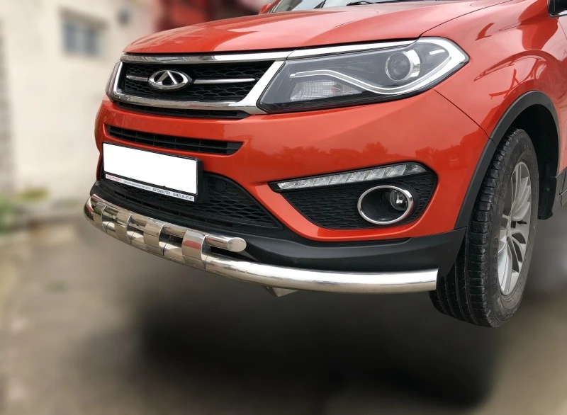 Защита переднего бампера двойная с перемычками d60/42 мм для Chery Tiggo 5 I Рестайлинг  Юко CHTG.16.75