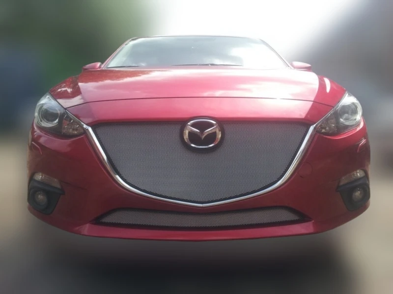Комплект сеток chrome верх без рамки и низ для Mazda 3 III (BM) Хром Стрелка 11 MAZ13.top2.chrome-MAZ13.bot.chrome