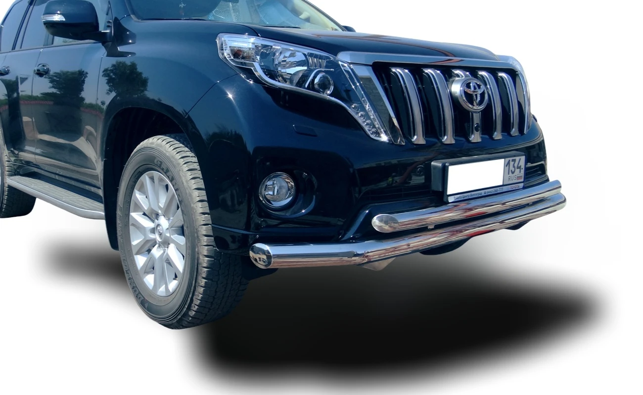 Защита переднего бампера двойная d76/60 мм для Toyota Land Cruiser Prado 150 Series Рестайлинг 1  Юко TLCP150.14.03