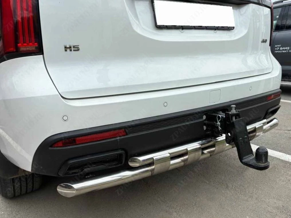 Защита заднего бампера двойная с перемычками d60/42 мм для Haval H5 II  Юко HVH5.24.25