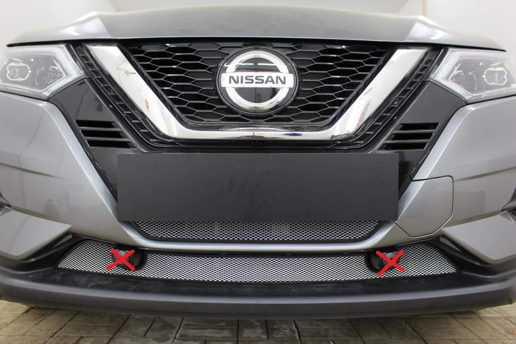 Защитная сетка радиатора низ 2 части для Nissan Qashqai II Рестайлинг Черный