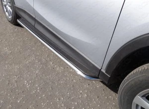 Пороги с площадкой (нерж.лист) 42,4 мм для Mazda CX-5 I Рестайлинг Серый ТСС MAZCX515-10