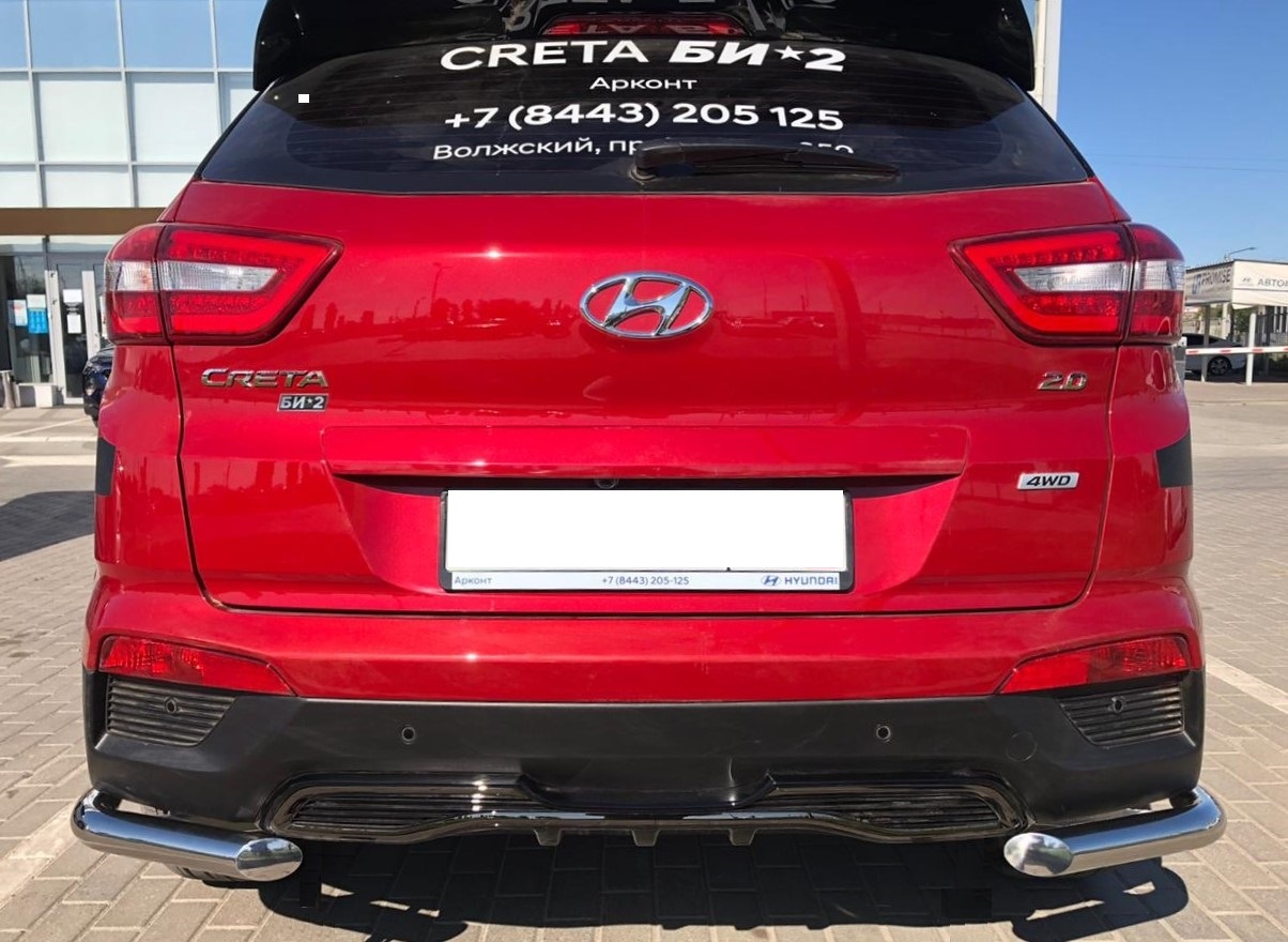 Защита заднего бампера угловая d60 мм для Hyundai Creta I