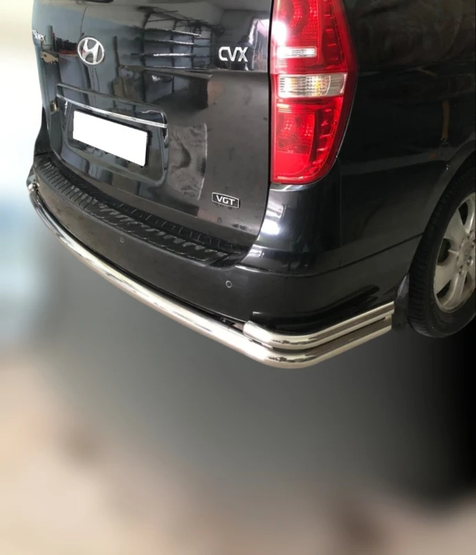 Защита заднего бампера угловая большая двойная d60/42 мм для Hyundai Grand Starex I Рестайлинг 2  Юко HYGS.18.21-1
