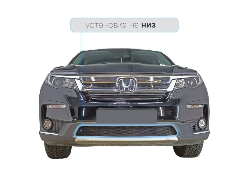 Защитная сетка радиатора низ для Honda Pilot III Рестайлинг Черный Стрелка 11 HPIL18.bot.black