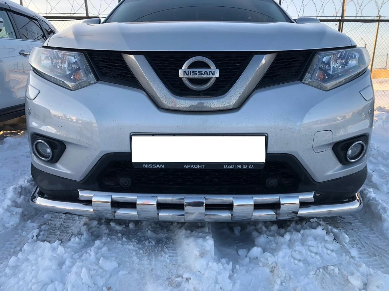 Защита переднего бампера двойная с перемычками d60/42 мм для Nissan X-Trail III  Юко NXT.15.75