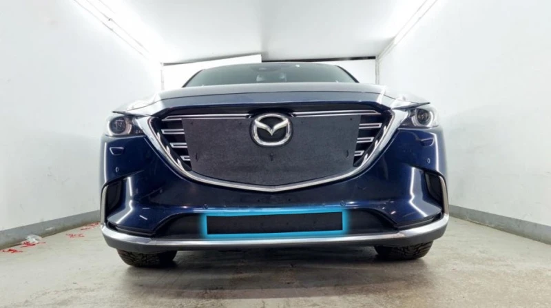 Зимняя заглушка радиатора на стяжке низ для Mazda CX-9 II Рестайлинг Черный Стрелка 11 ZZ.MAZCX9.16.bot