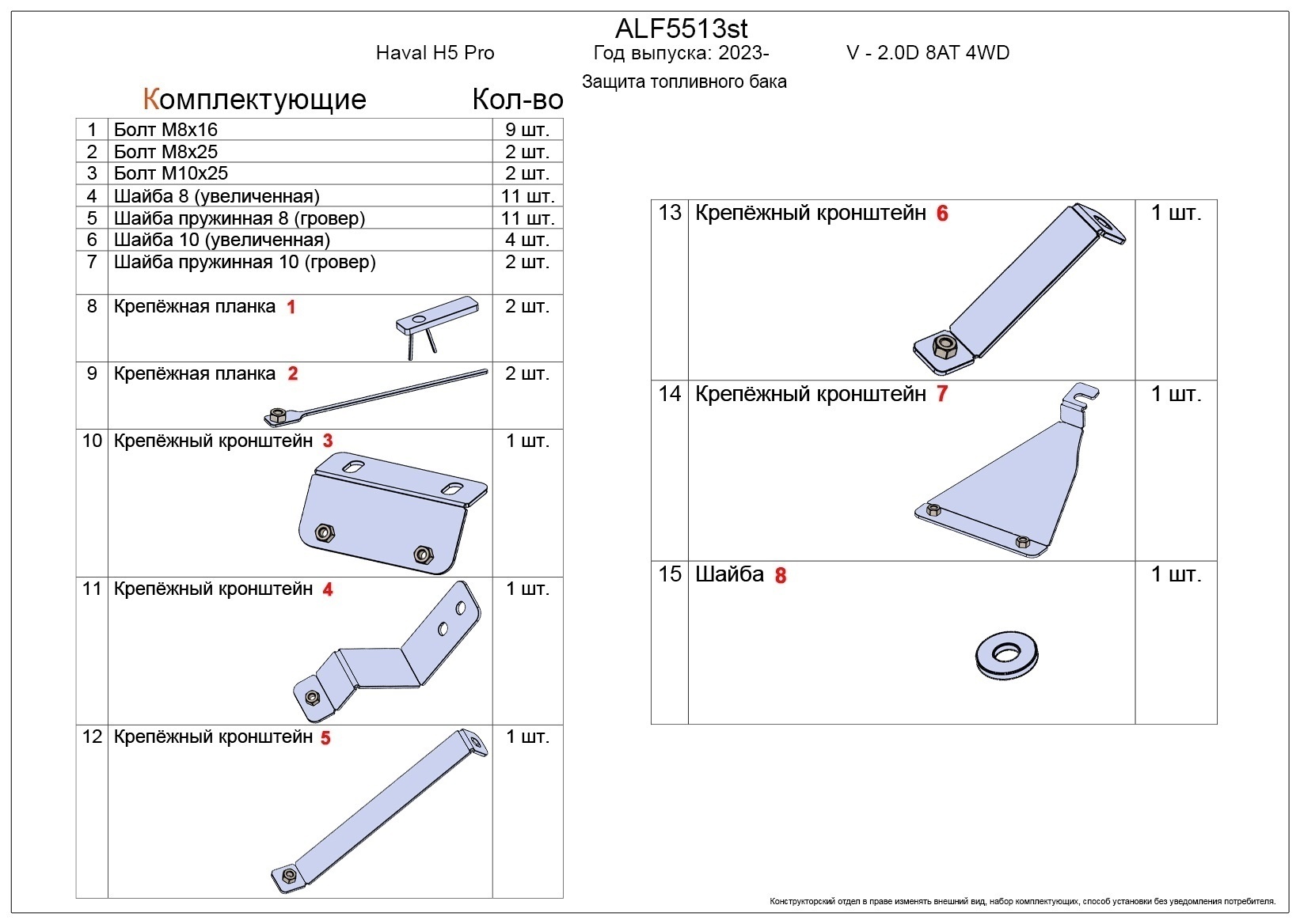 Защита топливного бака (2 части) для Haval H5 II