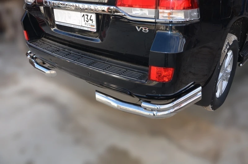 Защита заднего бампера угловая двойная d76/42 мм для Toyota Land Cruiser 200 Series Рестайлинг 2  Юко TLC200.15.20
