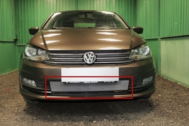 Защитная сетка радиатора низ 2 части для Volkswagen Polo V Рестайлинг Хром Стрелка 11 VWPOL15.bot.chrome