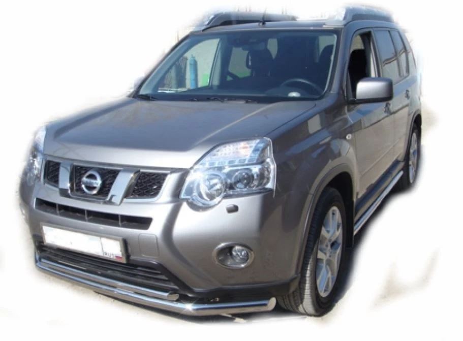 Защита переднего бампера двойная d60/42 мм для Nissan X-Trail II Рестайлинг  Юко NXT.10.04