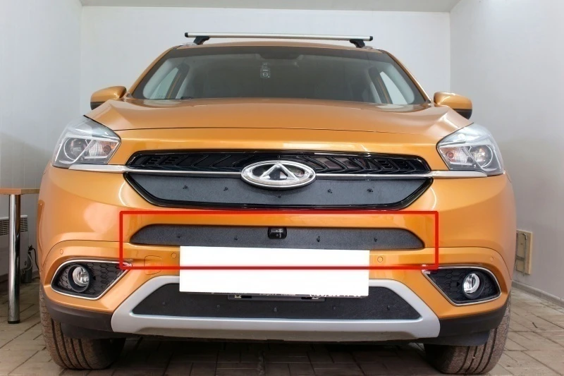Зимняя заглушка радиатора на стяжке середина для Chery Tiggo 7 I Черный Стрелка 11 ZZ.CHTIG7.cam