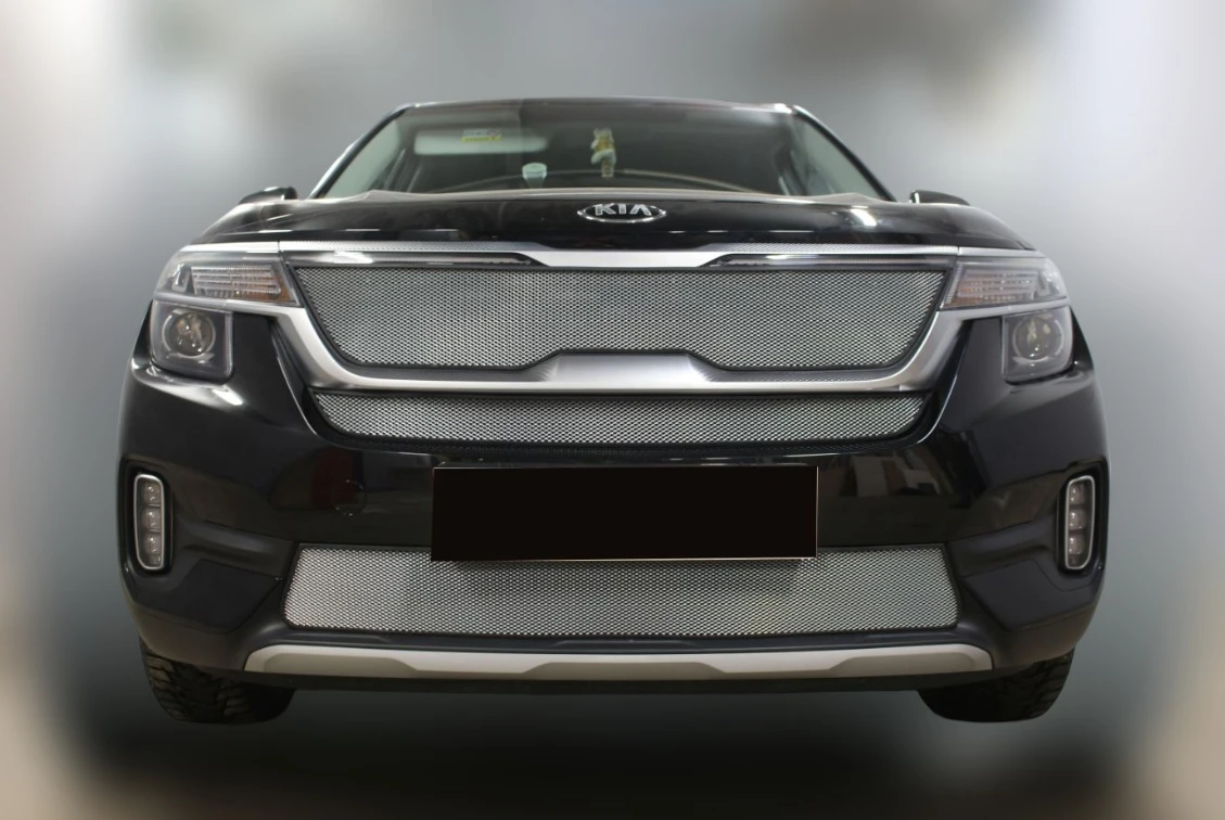 Комплект сеток chrome верх с ДХО, низ, центр для Kia Seltos I