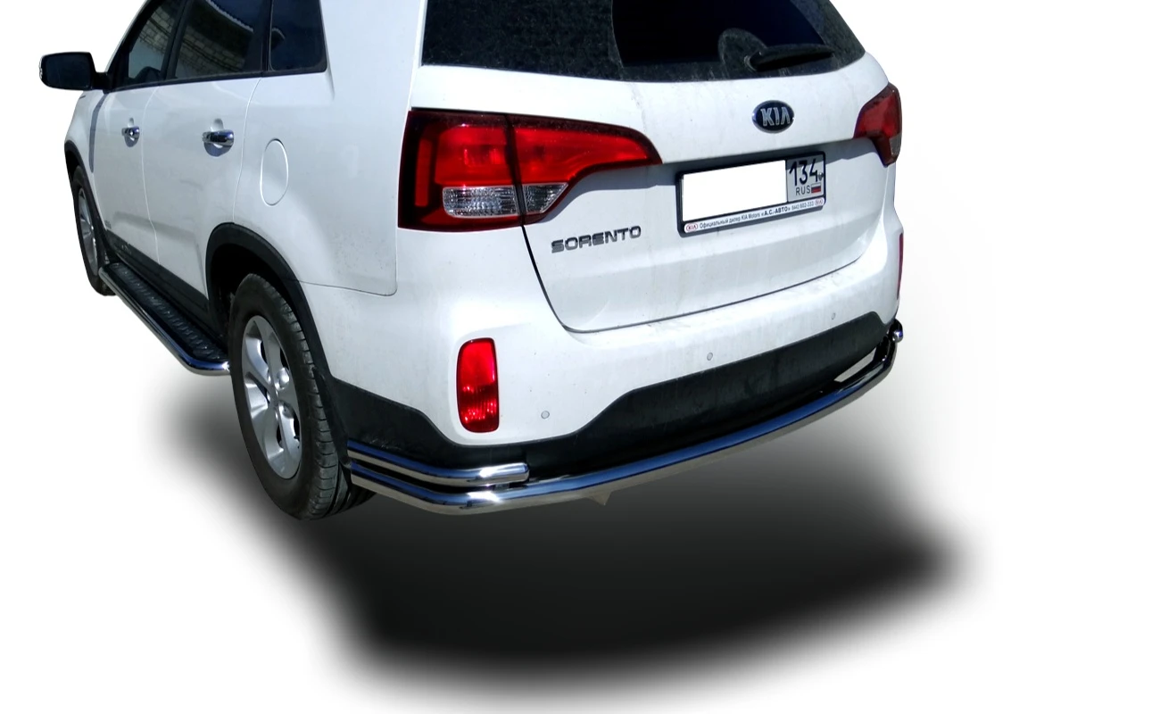 Защита заднего бампера угловая большая двойная d60/42 мм для Kia Sorento II Рестайлинг  Юко KSR.13.21