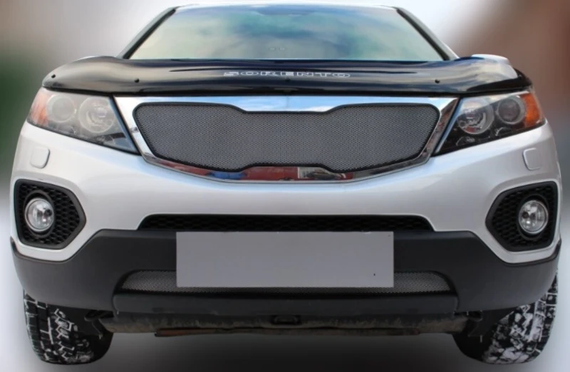 Комплект сеток chrome верх и низ для Kia Sorento II Хром Стрелка 11 KIASOR09.top.chrome-KIASOR09.bot.chrome