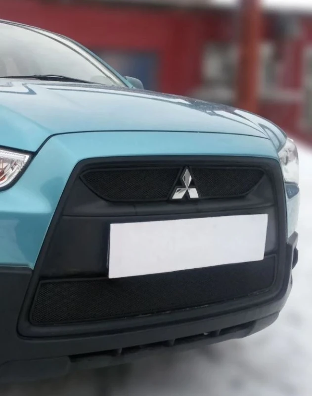Комплект защитных сеток радиатора верх 2 части,центр и низ для Mitsubishi ASX I Рестайлинг Черный Стрелка 11 MITASX12.top.black-MITASX12.bot.black-MITASX12.mid.black