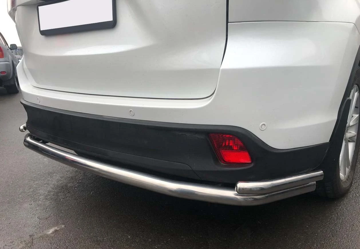 Защита заднего бампера угловая большая двойная d60/42 мм для Toyota Highlander III (U50) Рестайлинг  Юко THL.17.22-1