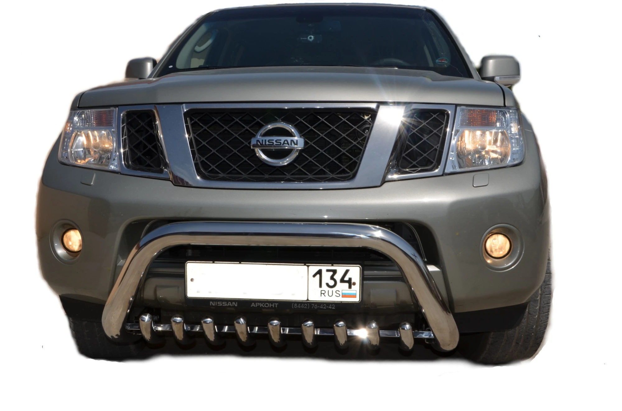 Защита переднего бампера скоба низкая+зубья d76/60/42 мм для Nissan Pathfinder III  Юко NPF.04.76
