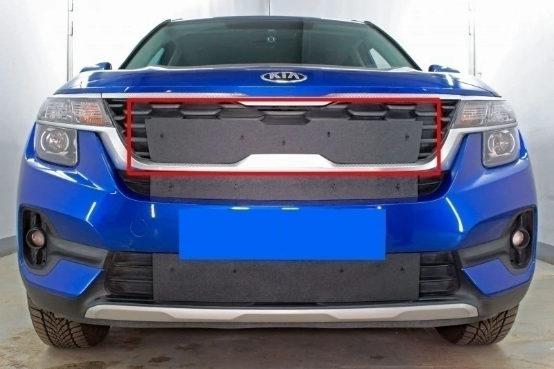 Зимняя заглушка радиатора на стяжке верх для Kia Seltos I Черный Стрелка 11 ZZ.KSEL20.top