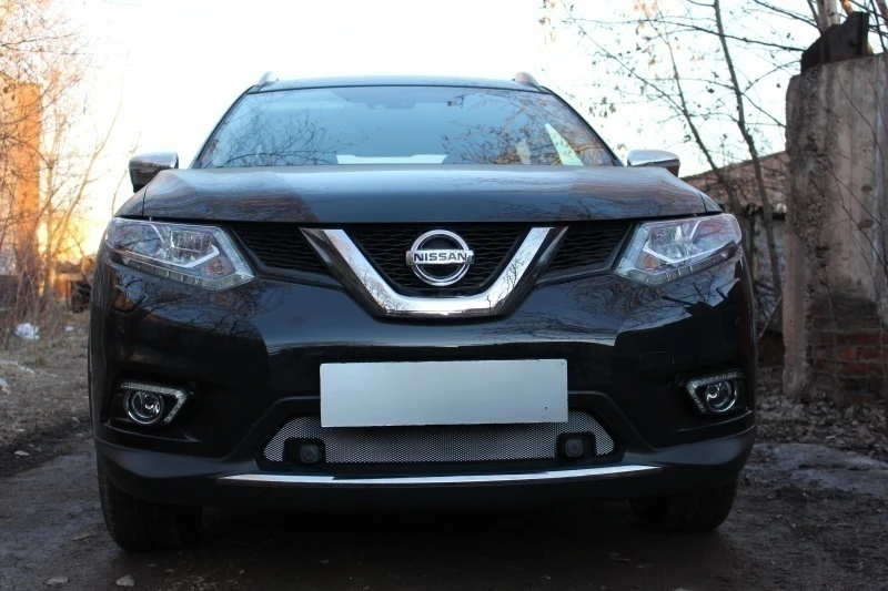 Защитная сетка радиатора низ, с парктроником для Nissan X-Trail III Хром Стрелка 11 NXTRT32.park.bot.chrome