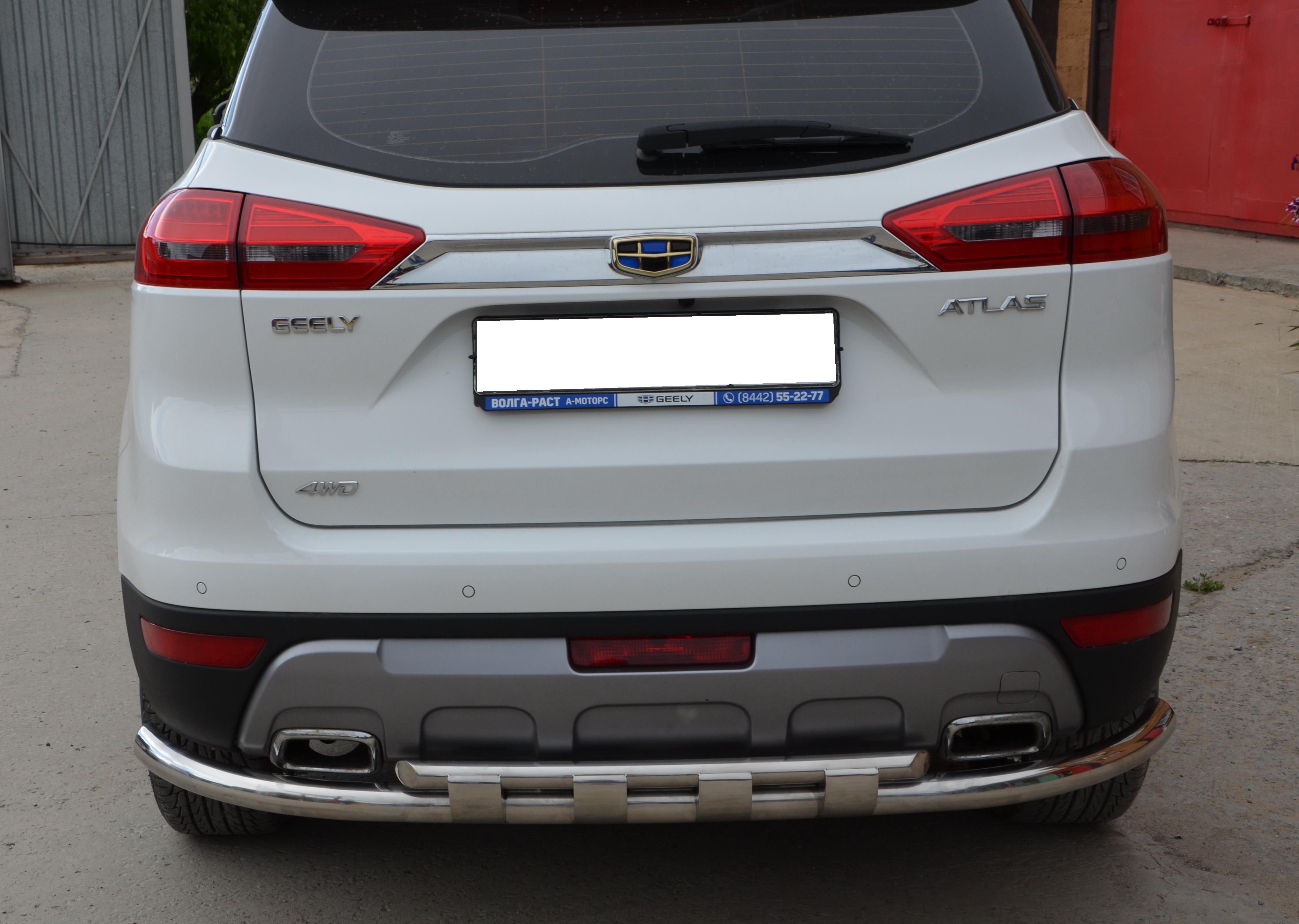 Защита заднего бампера двойная с перемычками d60/42 мм для Geely Atlas I