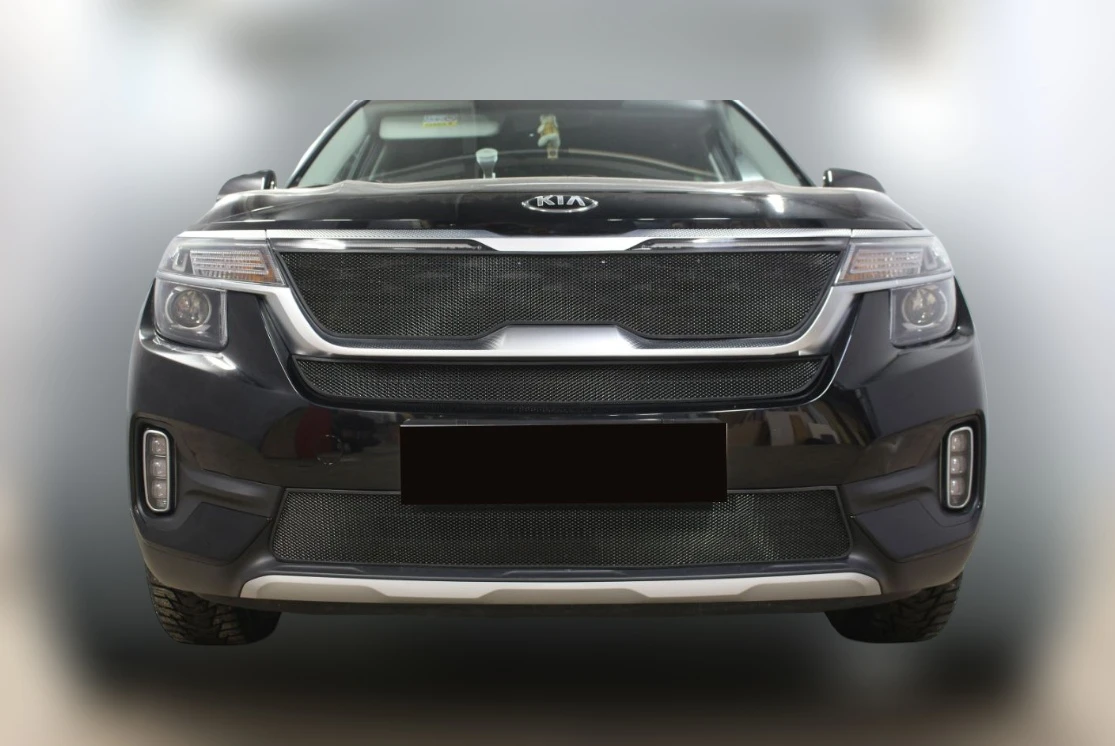 Комплект сеток black верх с ДХО, низ с датчиком SCC, центр для Kia Seltos I Черный
