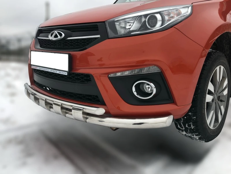 Защита переднего бампера двойная с перемычками d60/42 мм для Chery Tiggo 3 I  Юко CHTG.17.75