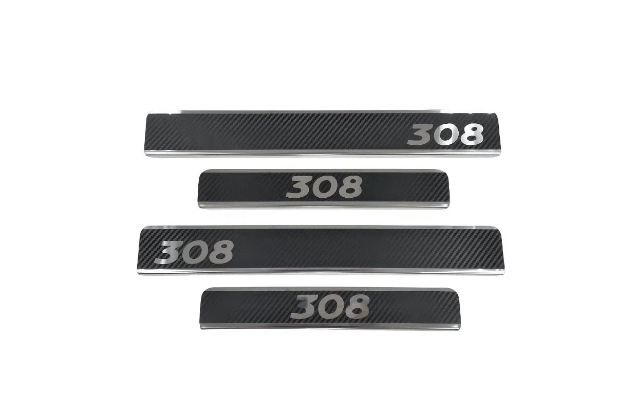Накладки на пороги нержавеющая сталь под карбон 4шт. для Peugeot 308 I Рестайлинг
