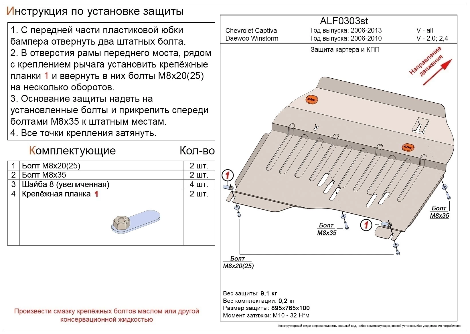 Защита картера и КПП для Chevrolet Captiva I