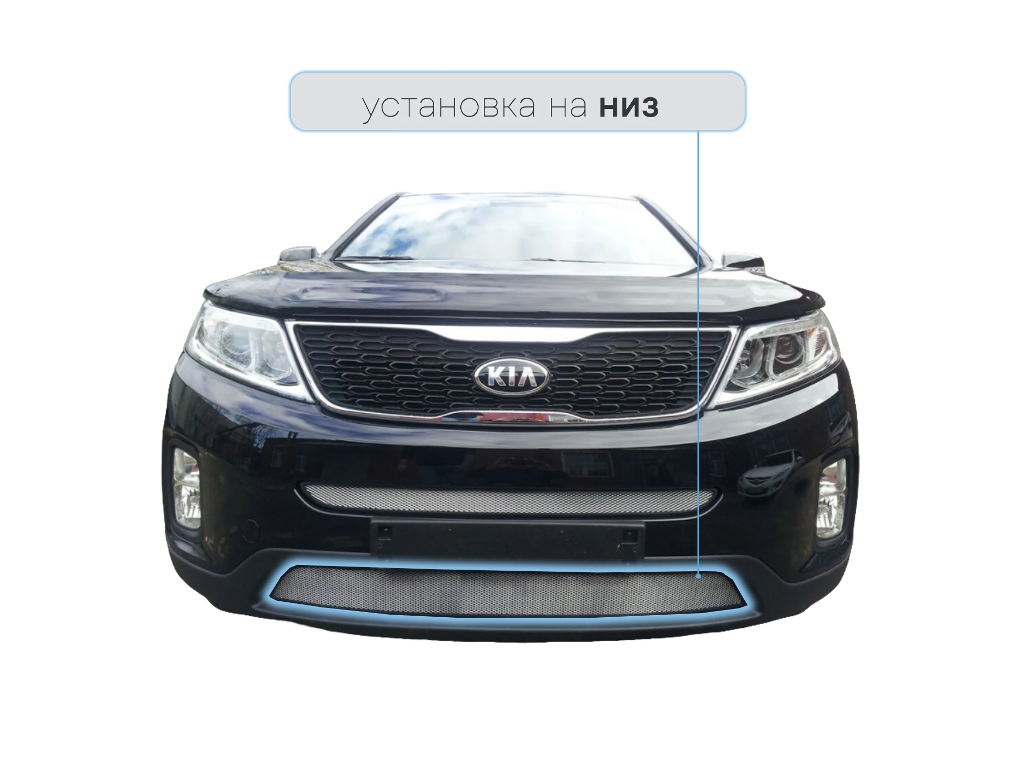 Защитная сетка радиатора низ для Kia Sorento II Рестайлинг Хром