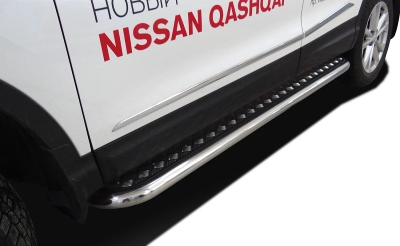 Пороги с накладным листом d60 мм для Nissan Qashqai II  Юко NQ.15.42